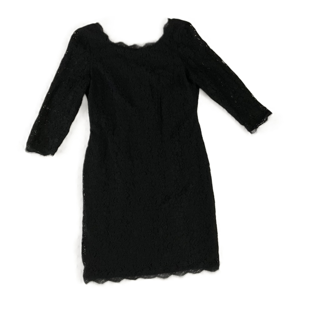 Adrianna Papell Black Lace 34 Sleeves Scooped Neck Shift Dress Petite‎ 10